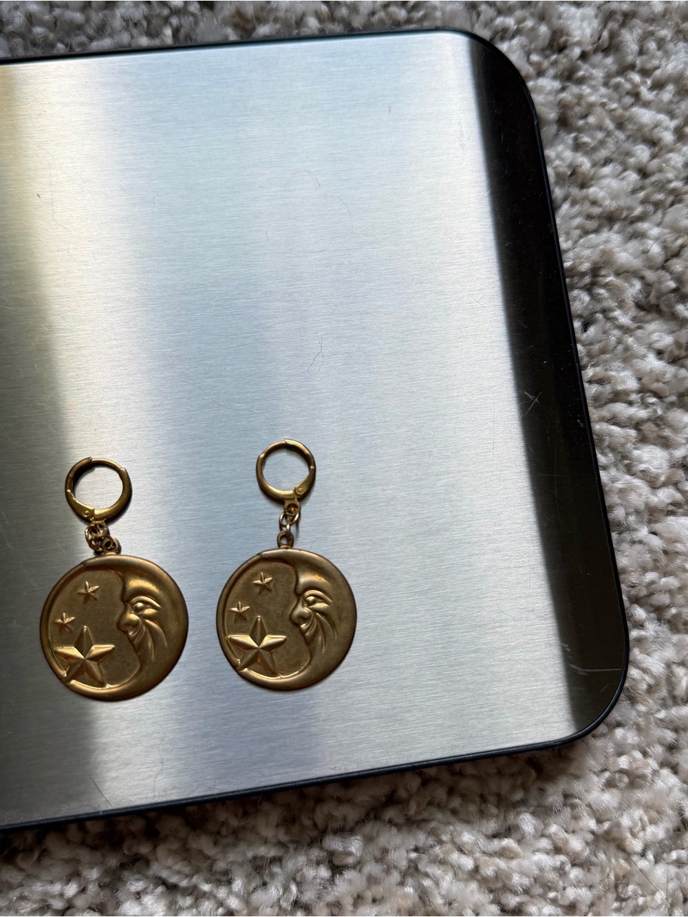 Whimsigoth Celestial Moon Face and Stars Earrings